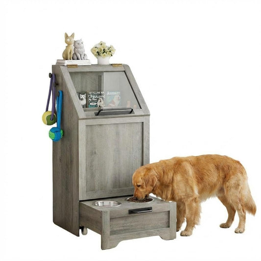 HiMISS Dog Food Station With Storage And Raised Bowls