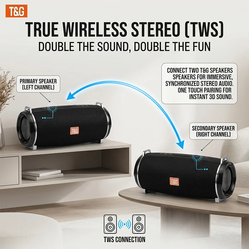 T&G TG192 Portable Bluetooth Speaker IPX4 Waterproof 2400mAh Battery