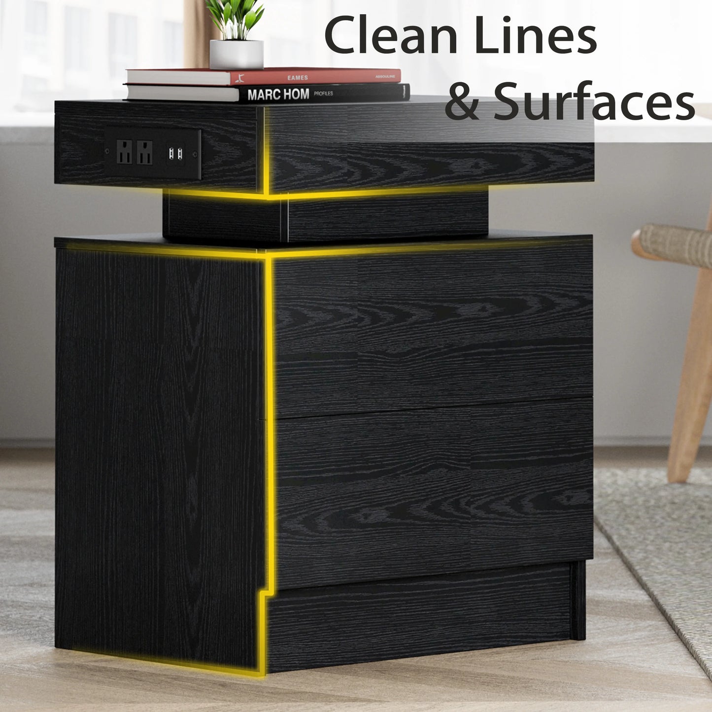 LIKIMIO Nightstand With Charging Station And LED Light