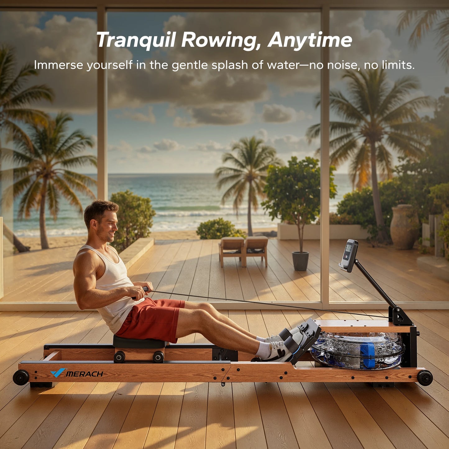 MERACH Water Rowing Machine Foldable 400 Lbs Capacity Monitor
