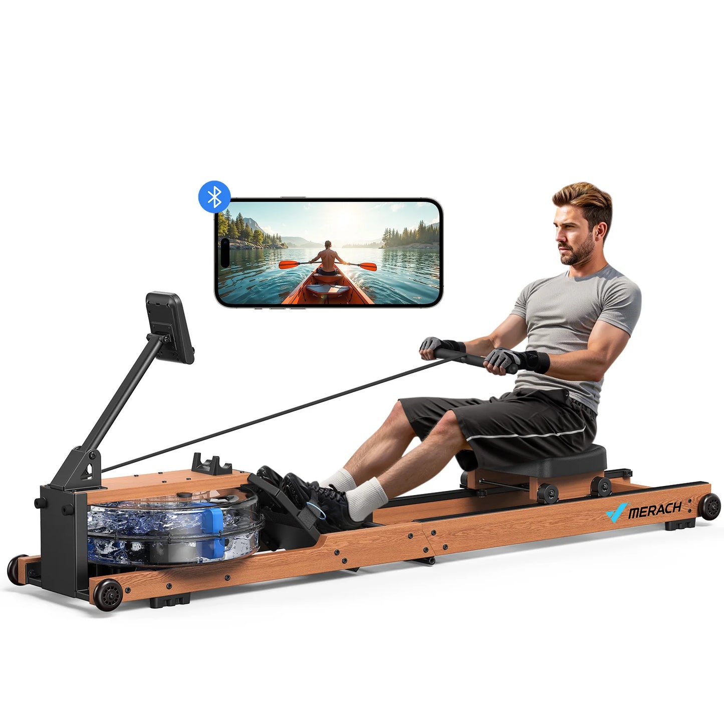 MERACH Water Rowing Machine Foldable 400 Lbs Capacity Monitor