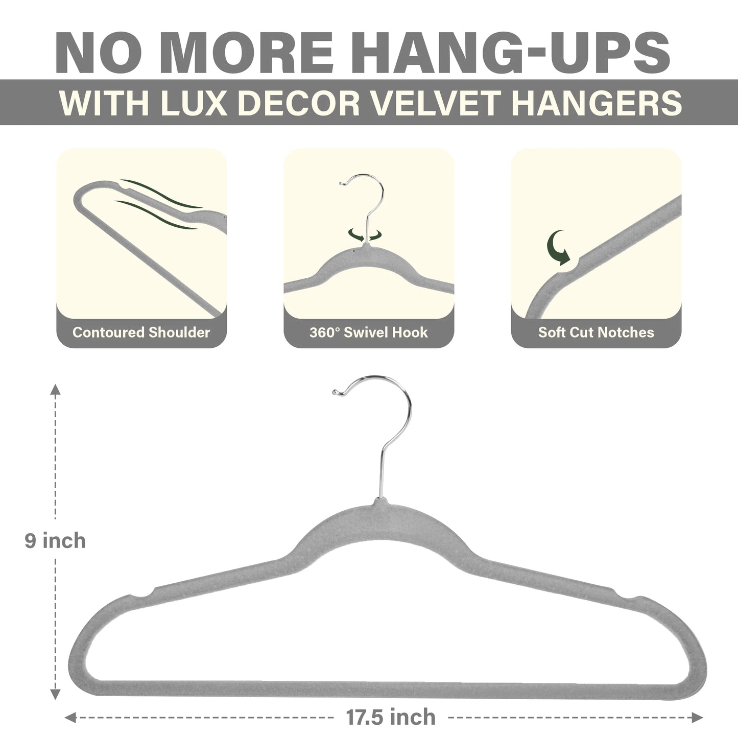 LDC Lux Decor Collection Velvet Hangers Heavy Duty Non Slip With Swivel Hook