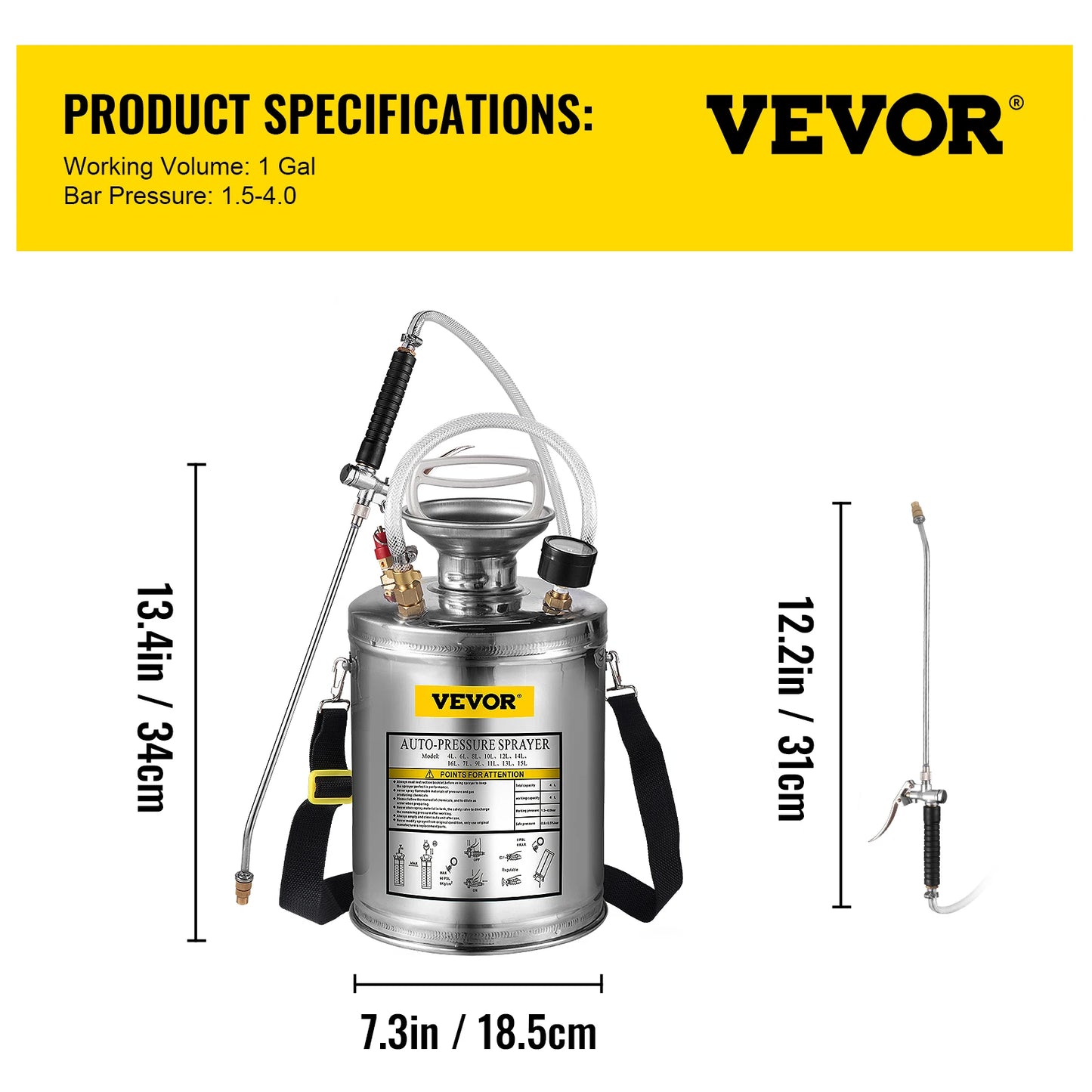 VEVOR Stainless Steel Hand Pump Sprayer for Garden and Cleaning