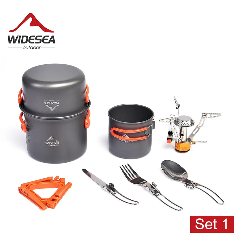 Widesea Portable Camping Cookware Set With Stove And Pot