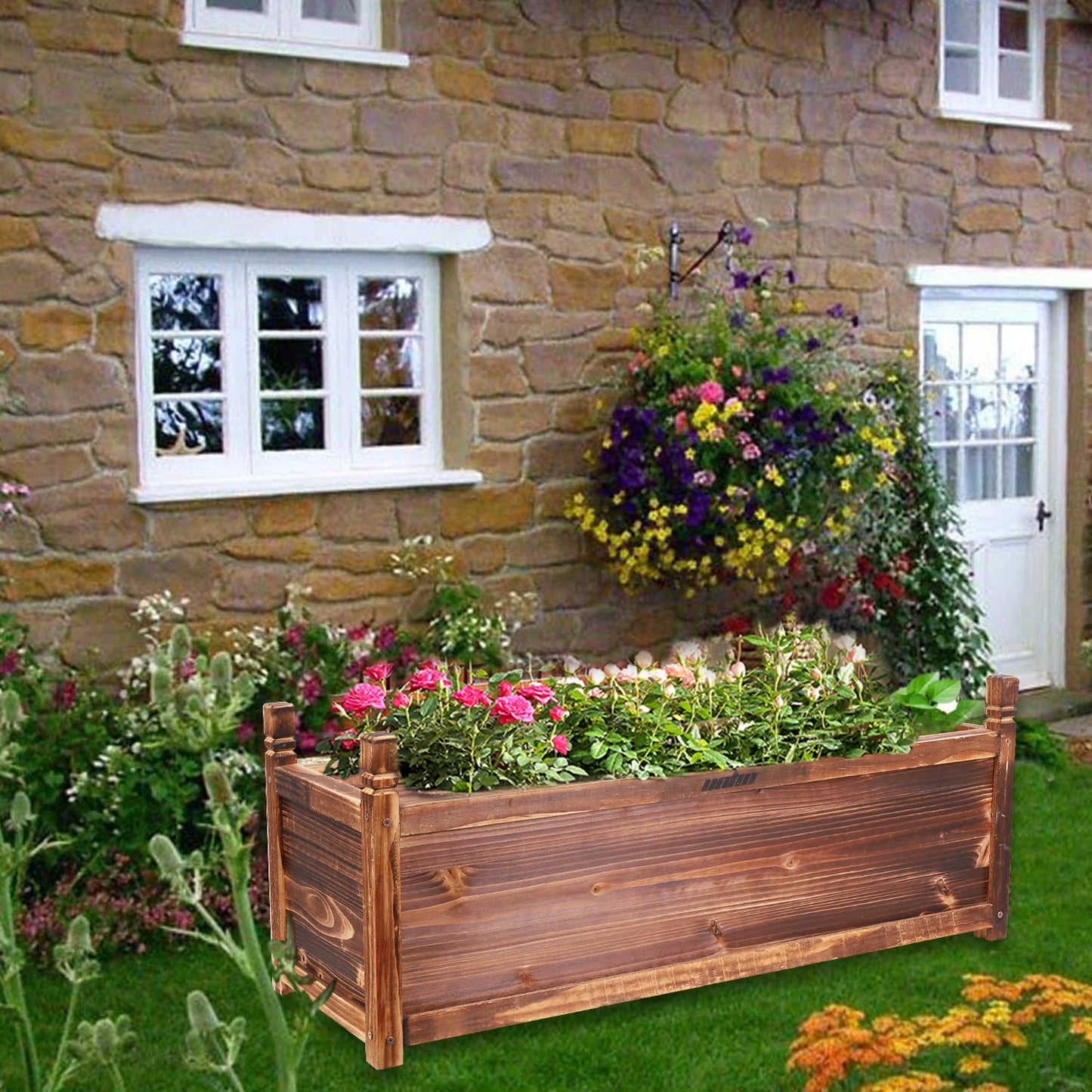Raised Garden Bed Planter Window Mounted Wood Box For Plants