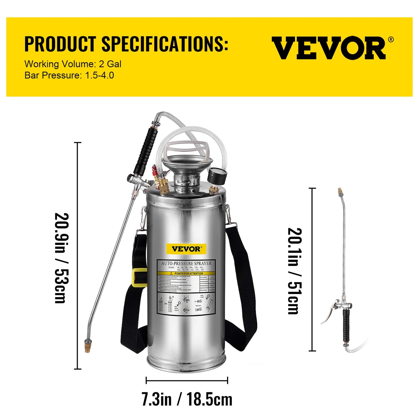 VEVOR Stainless Steel Hand Pump Sprayer for Garden and Cleaning