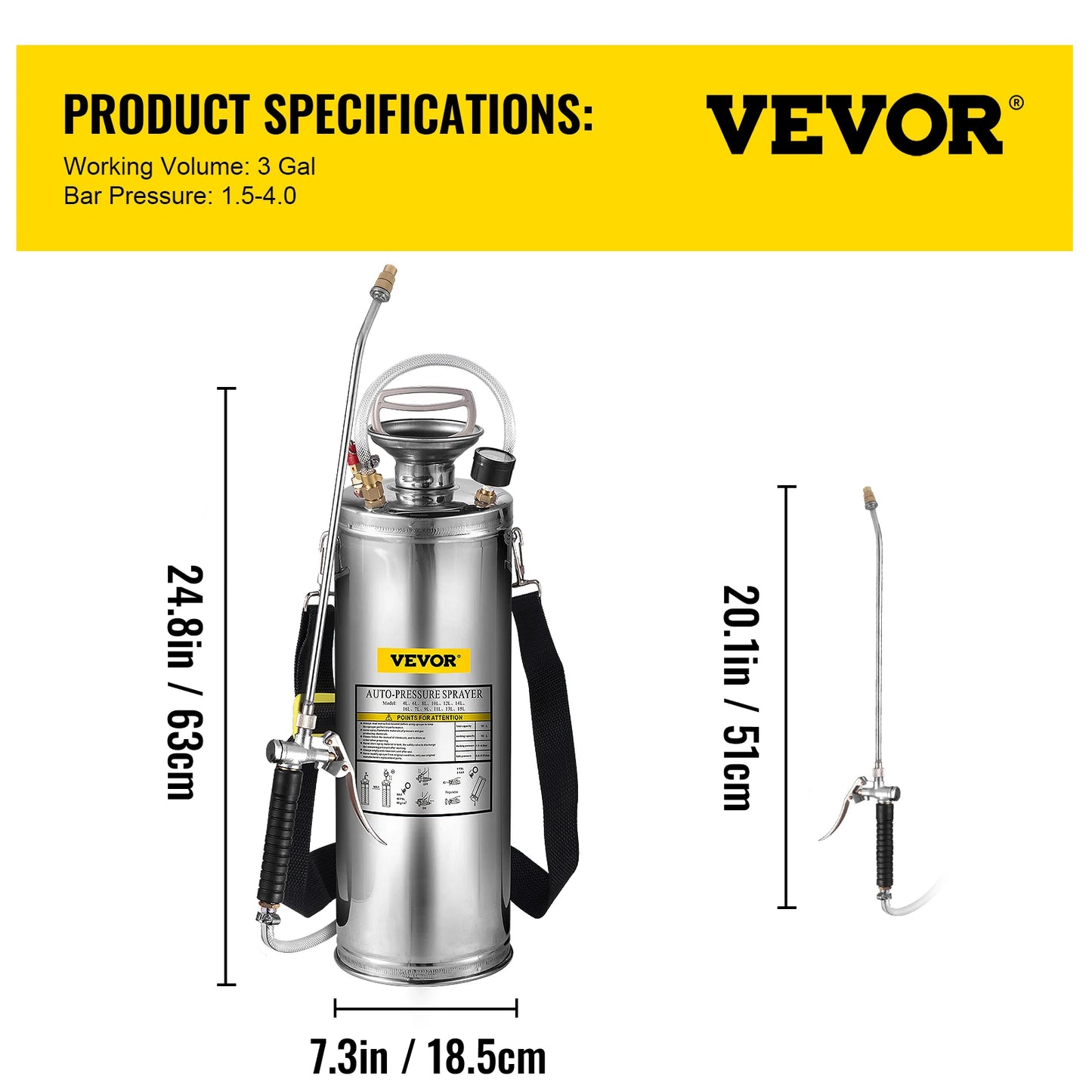 VEVOR Stainless Steel Hand Pump Sprayer for Garden and Cleaning