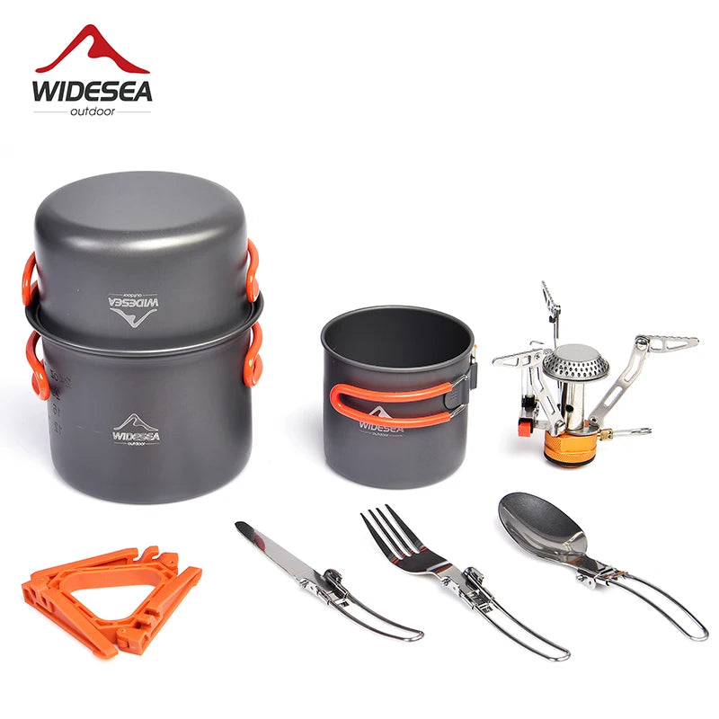 Widesea Portable Camping Cookware Set With Stove And Pot