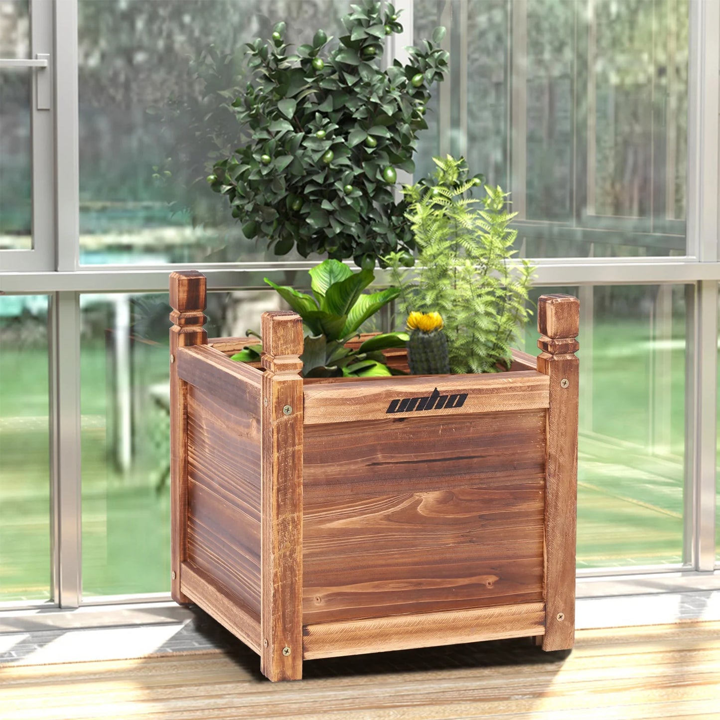 Raised Garden Bed Planter Window Mounted Wood Box For Plants