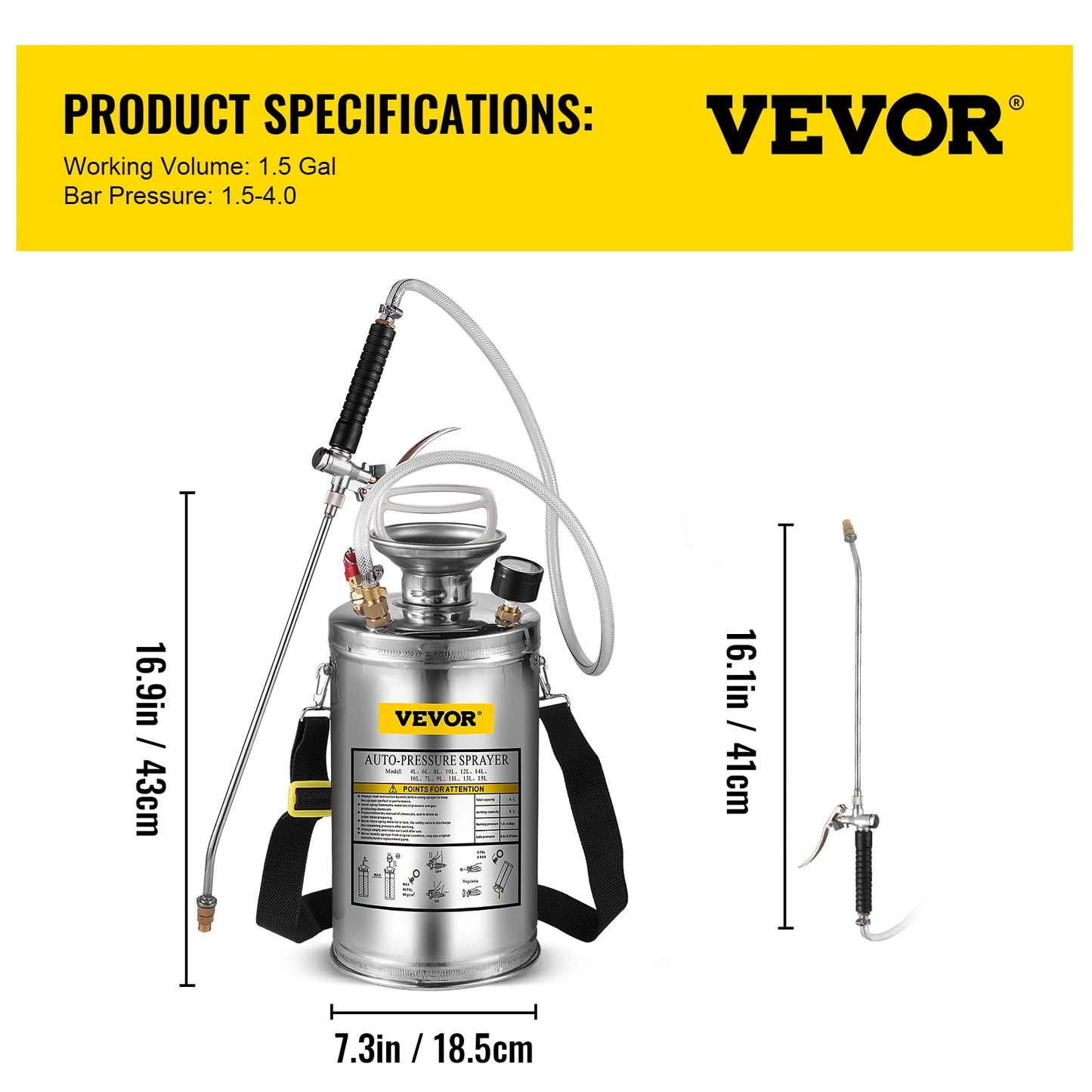 VEVOR Stainless Steel Hand Pump Sprayer for Garden and Cleaning