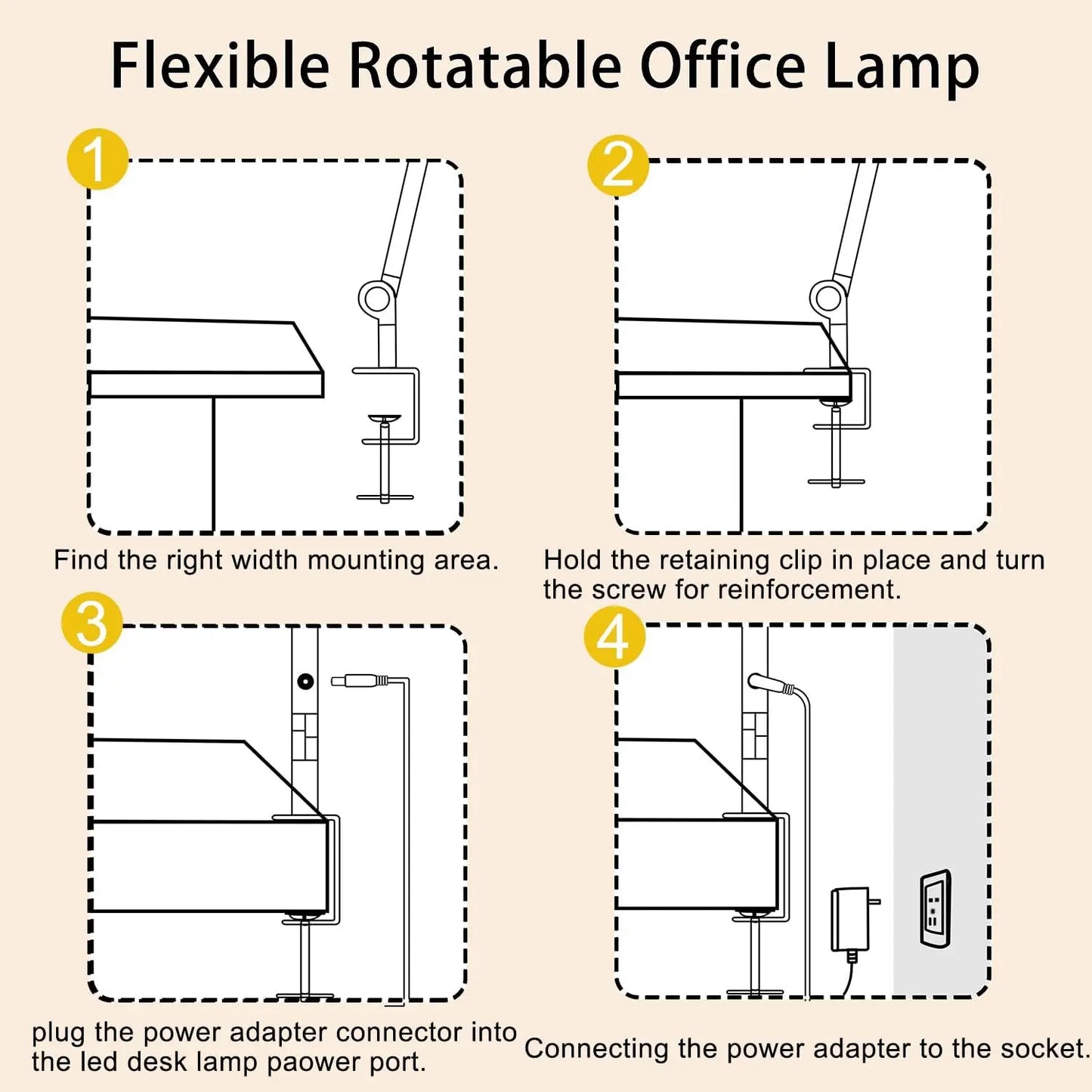 LED Desk Lamp with Clamp, Flexible Swing Arm, Dimmable