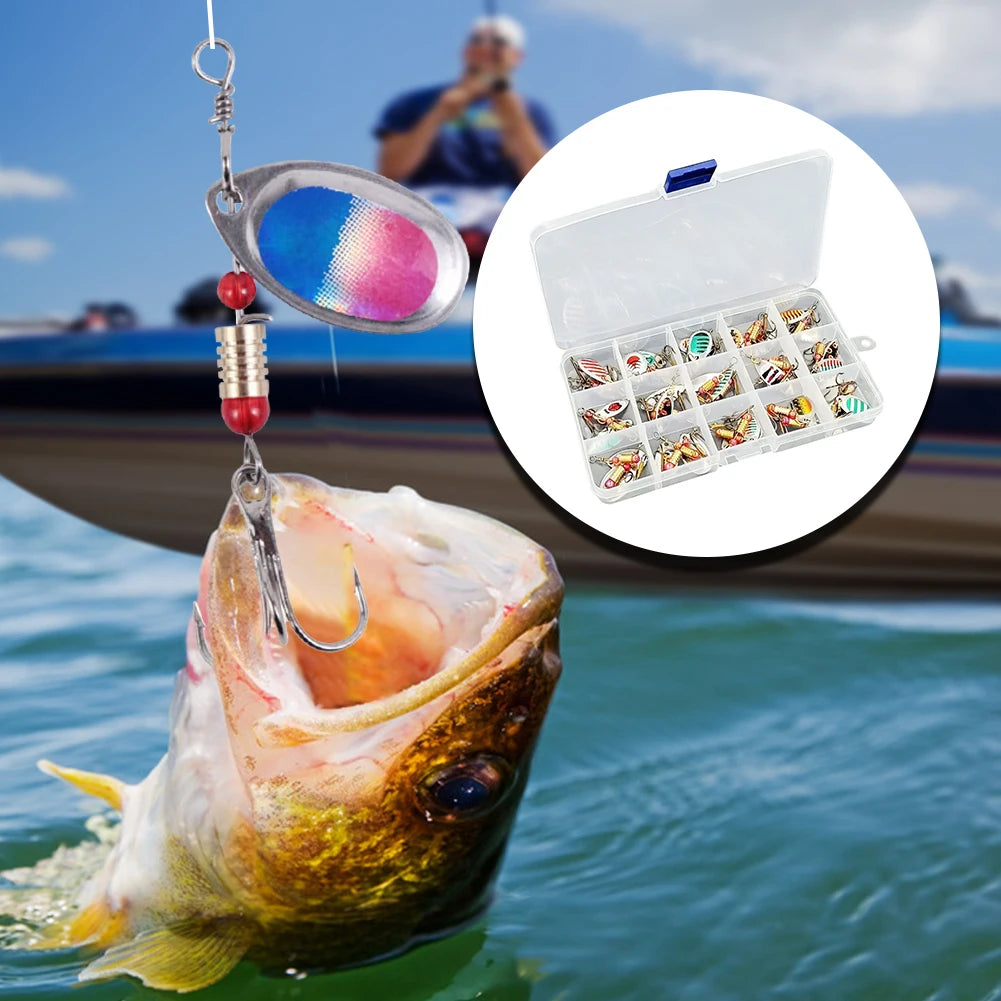 JOCESTYLE 30 Pieces Metal Spoon Spinner Lure With Treble Hooks