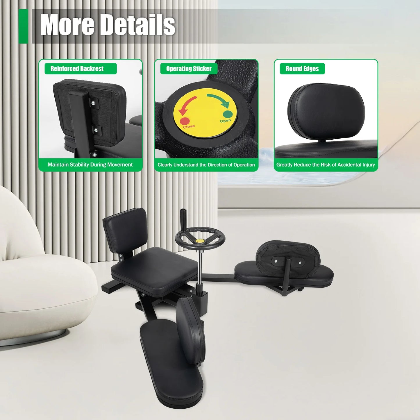 Leg Stretcher Split Trainer With Backrest Silent Rollers Home Gym