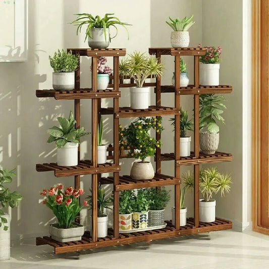 Wisfor Wooden Plant Shelf Stand Multi-Tier Indoor Outdoor Display