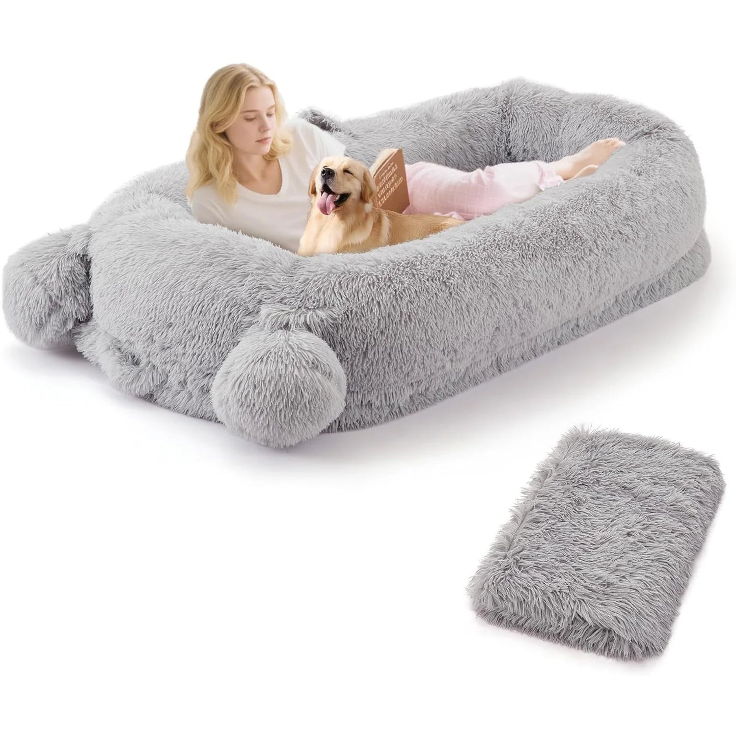 HiMISSCN Dog Bed With Removable Cover, Blanket, Pockets