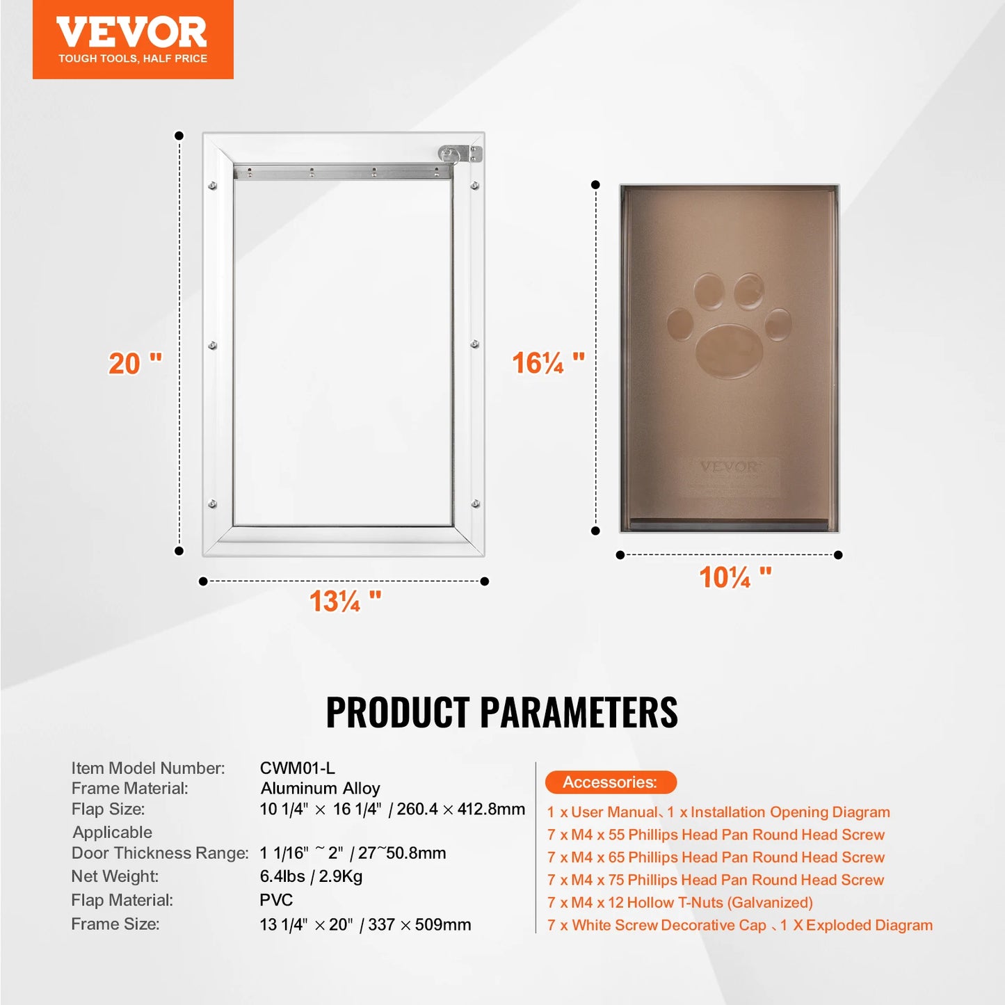 SucceBuy Pet Door Aluminum Frame Lock And Flap