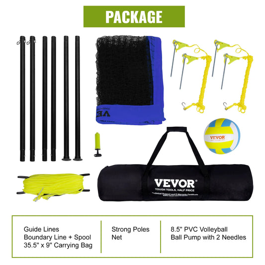 Outdoor Volleyball Net System With Adjustable Poles And Pump