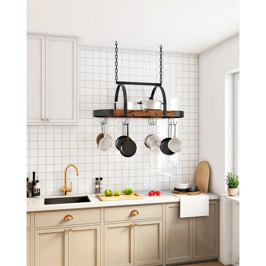 Ceiling Pot Rack With 12 S Hooks For Kitchen Organization