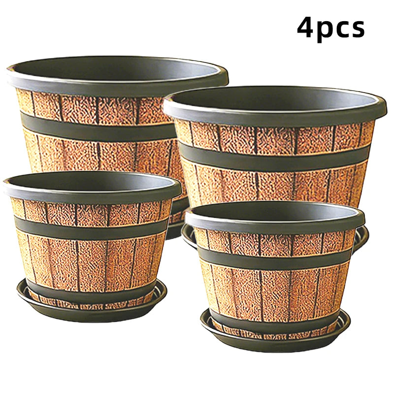 Resin Barrel Planter Indoor Outdoor Balcony Garden Decor