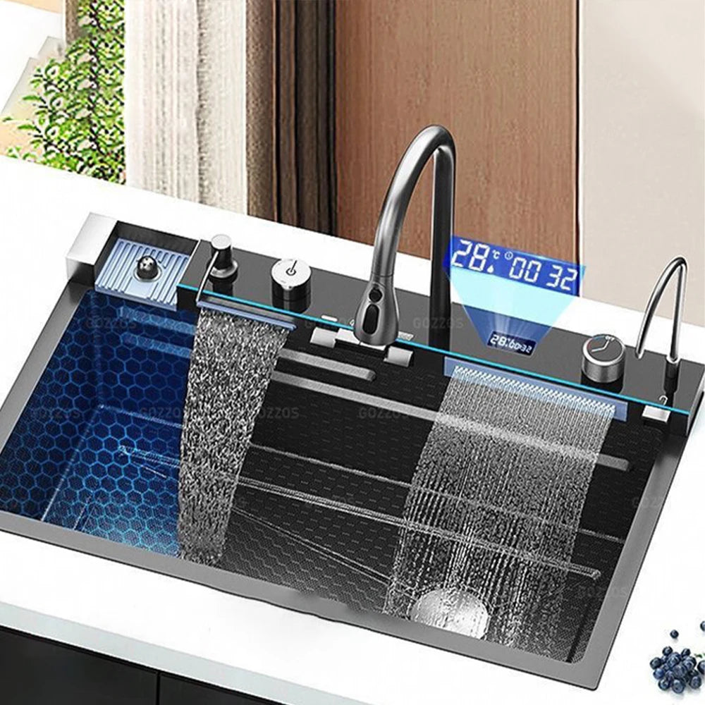 Waterfall Kitchen Sink With Digital Display 304 Stainless Steel