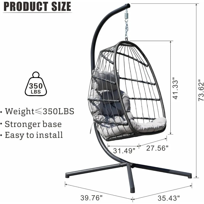 Egg Swing Chair With Stand And Cushion For Outdoor Patio