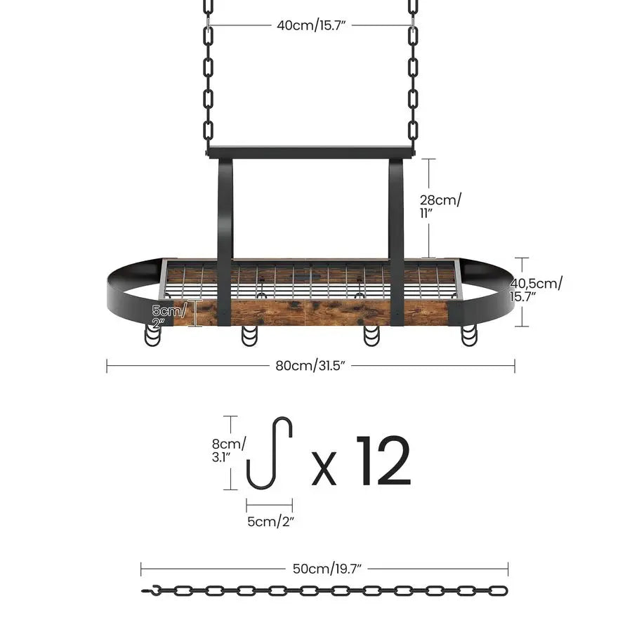 Ceiling Pot Rack With 12 S Hooks For Kitchen Organization