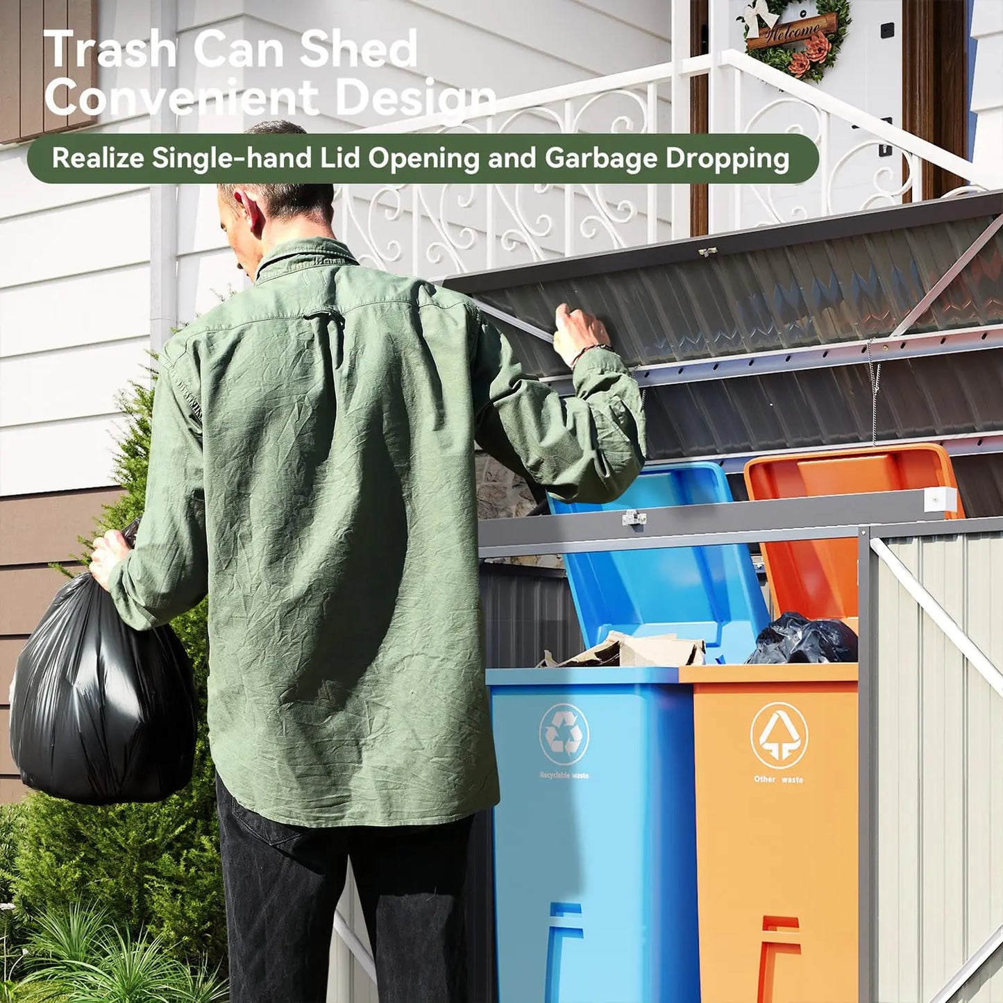 Metal Outdoor Storage Shed With Chain Lid Waterproof Organizer