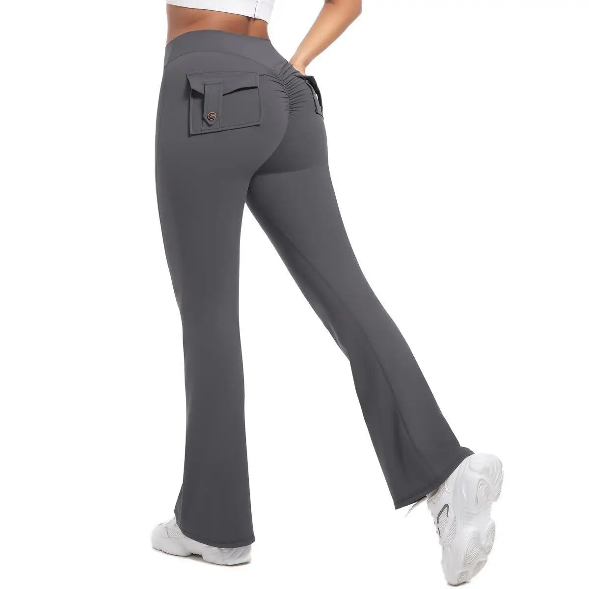 Women's Yoga Flare Trousers High-Waisted Tummy-Control Wide-Leg With Pockets