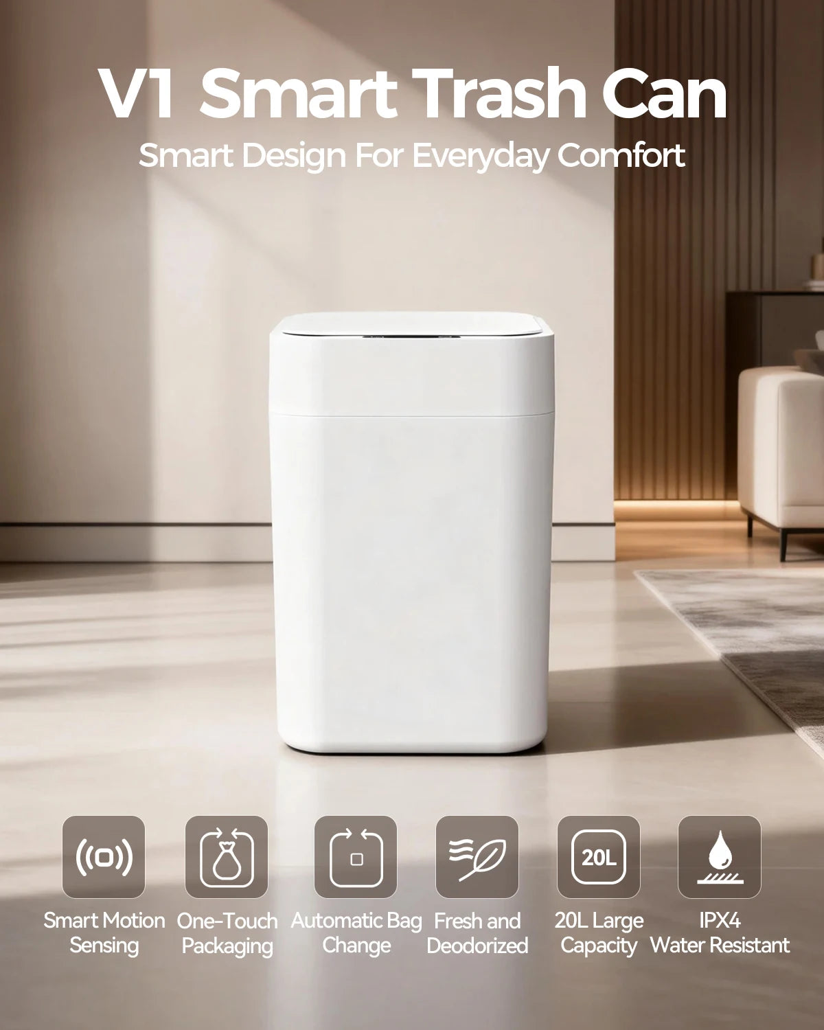 Touchless Motion Sensor Trash Can With Odor Sealing Lid