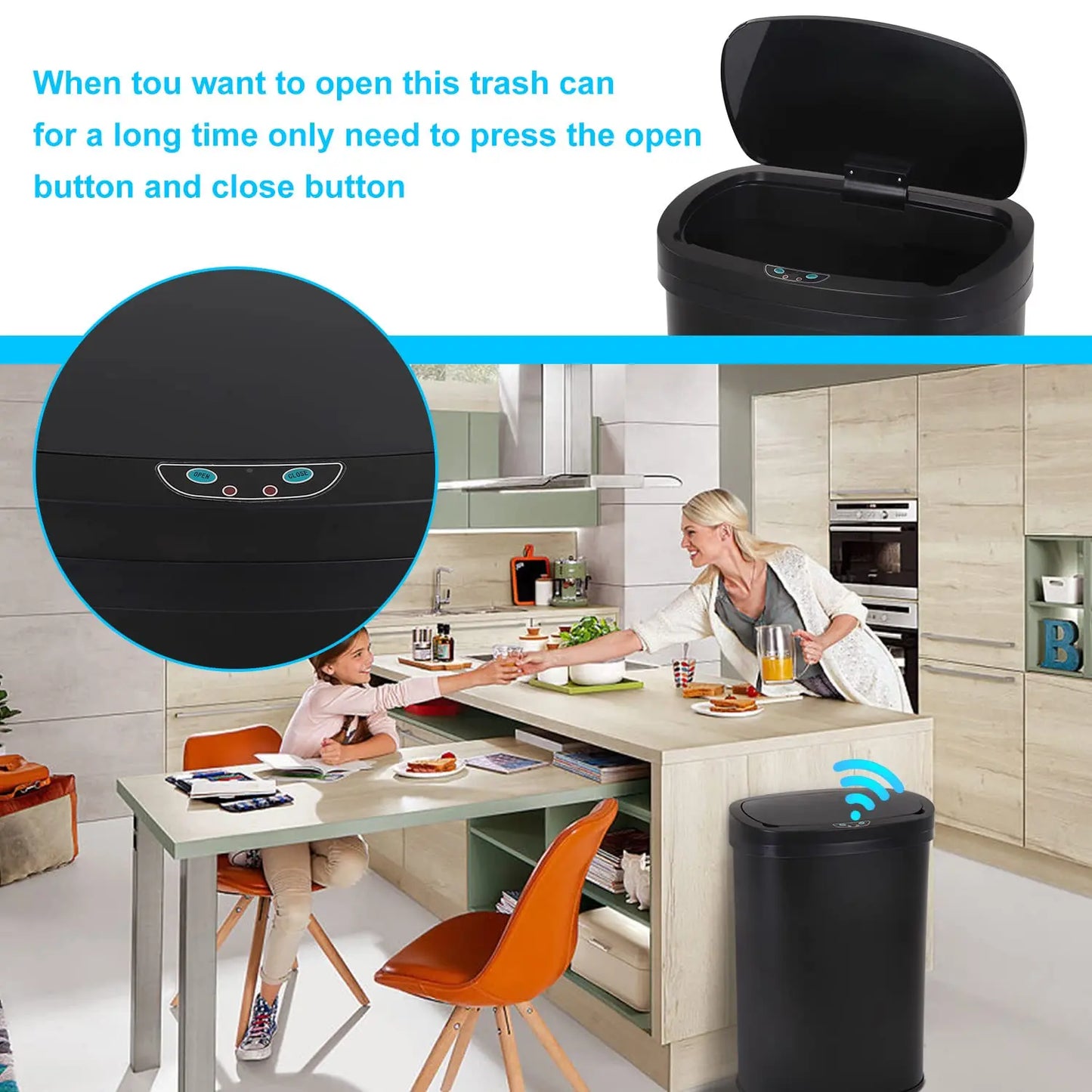Stainless Steel Touchless Kitchen Trash Can With Lid