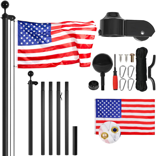 SucceBuy Heavy Duty Aluminum Flagpole Kit With American Flag