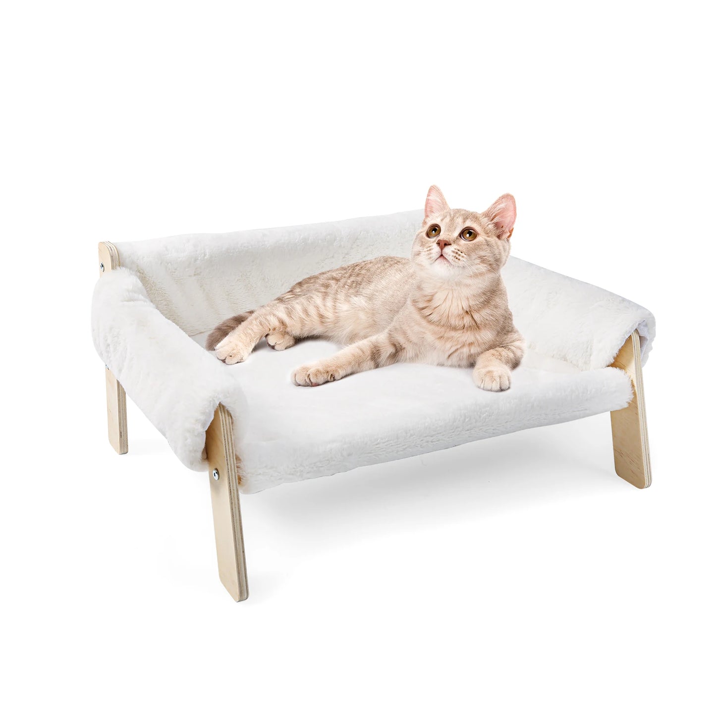 Raised Plush Cat Sofa Bed With Sturdy Wooden Legs Cozy