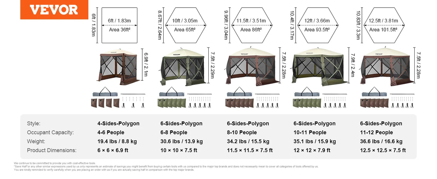 SucceBuy Pop Up Gazebo Tent Six-Sided Canopy Sun Shelter