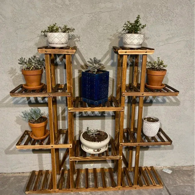 Wisfor Wooden Plant Shelf Stand Multi-Tier Indoor Outdoor Display