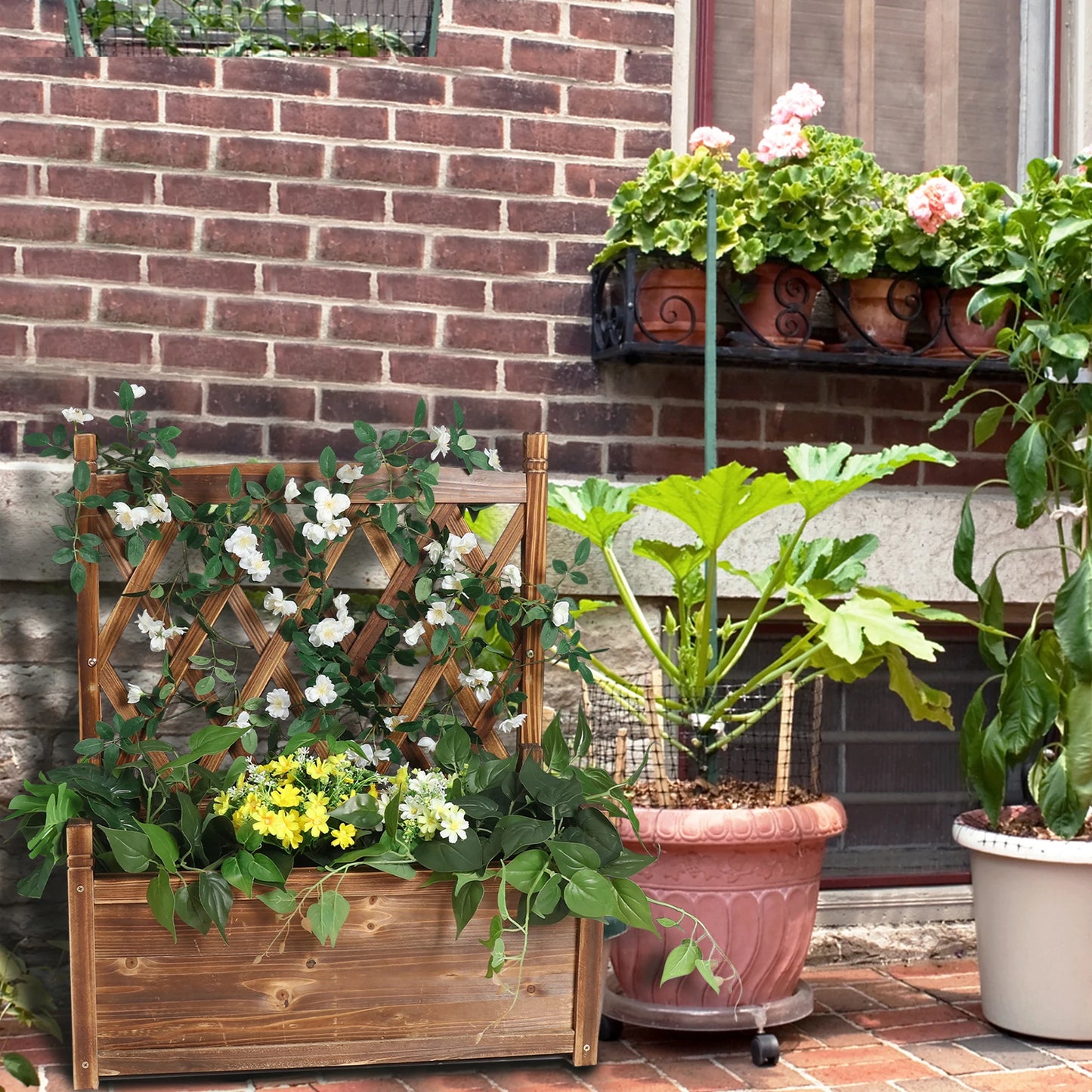 Raised Wooden Garden Bed With Trellis And Vegetable Grow Bed