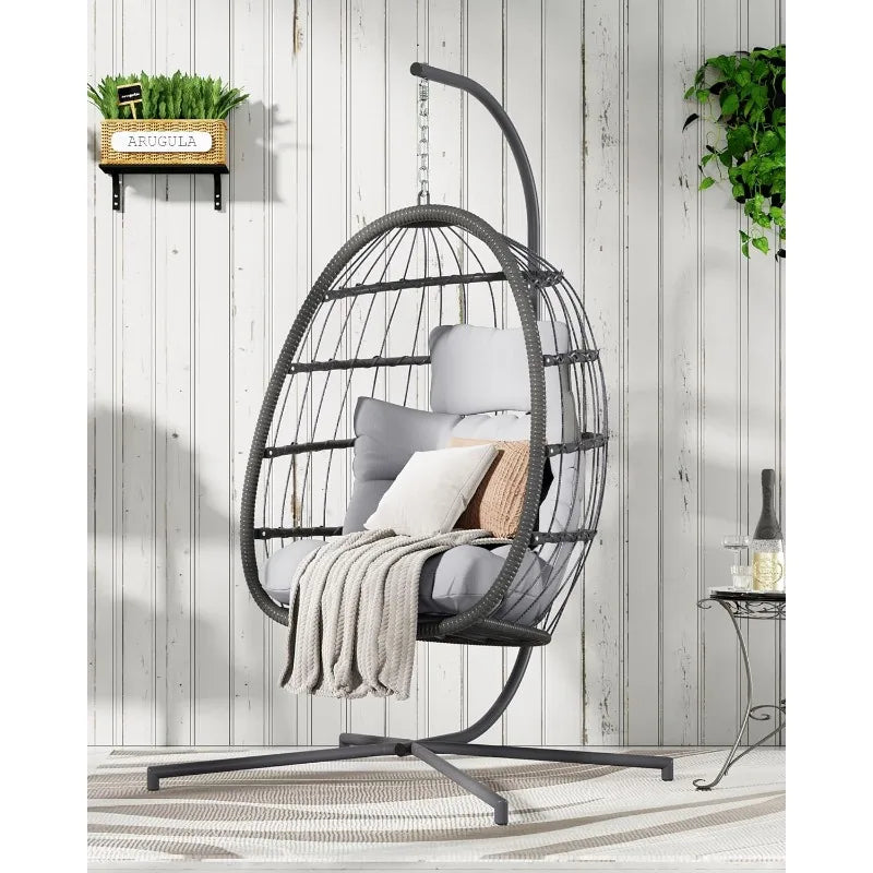 Egg Swing Chair With Stand And Cushion For Outdoor Patio
