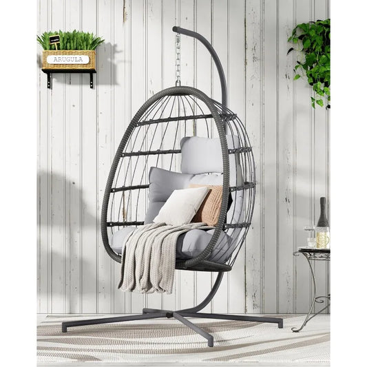 Egg Swing Chair With Stand And Cushion For Outdoor Patio