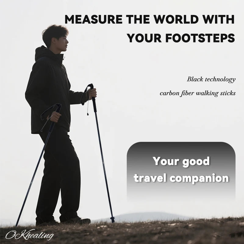 OKHEALINGCN Ultralight Carbon Fiber Trekking Poles Two Piece Foldable