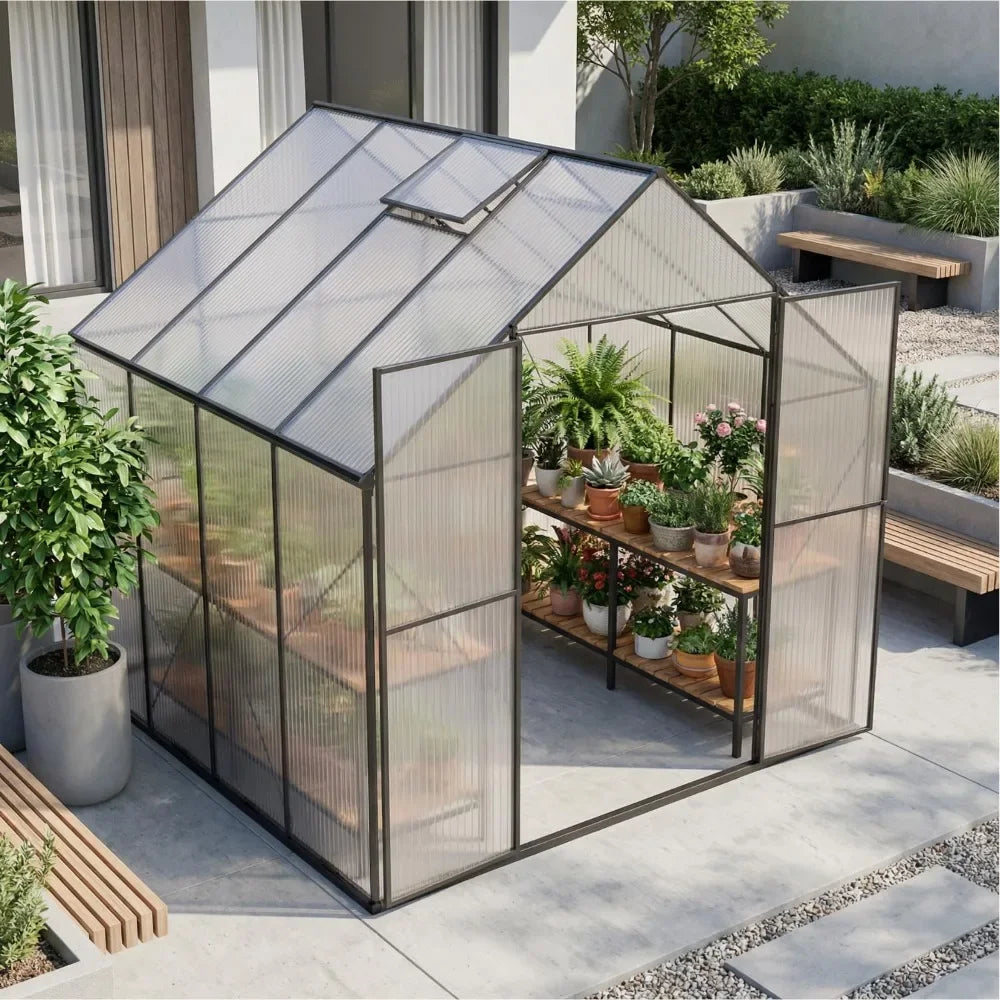Walk In Polycarbonate Greenhouse Heavy Duty For Backyard Garden