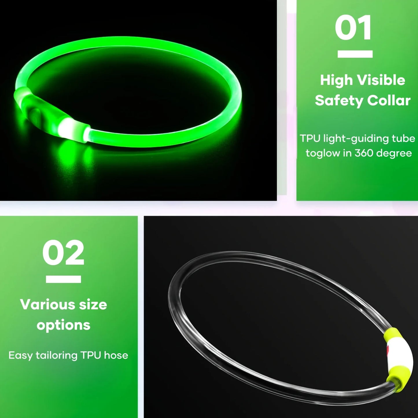 Dog LED Light Collar USB Rechargeable Reflective Anti Lost