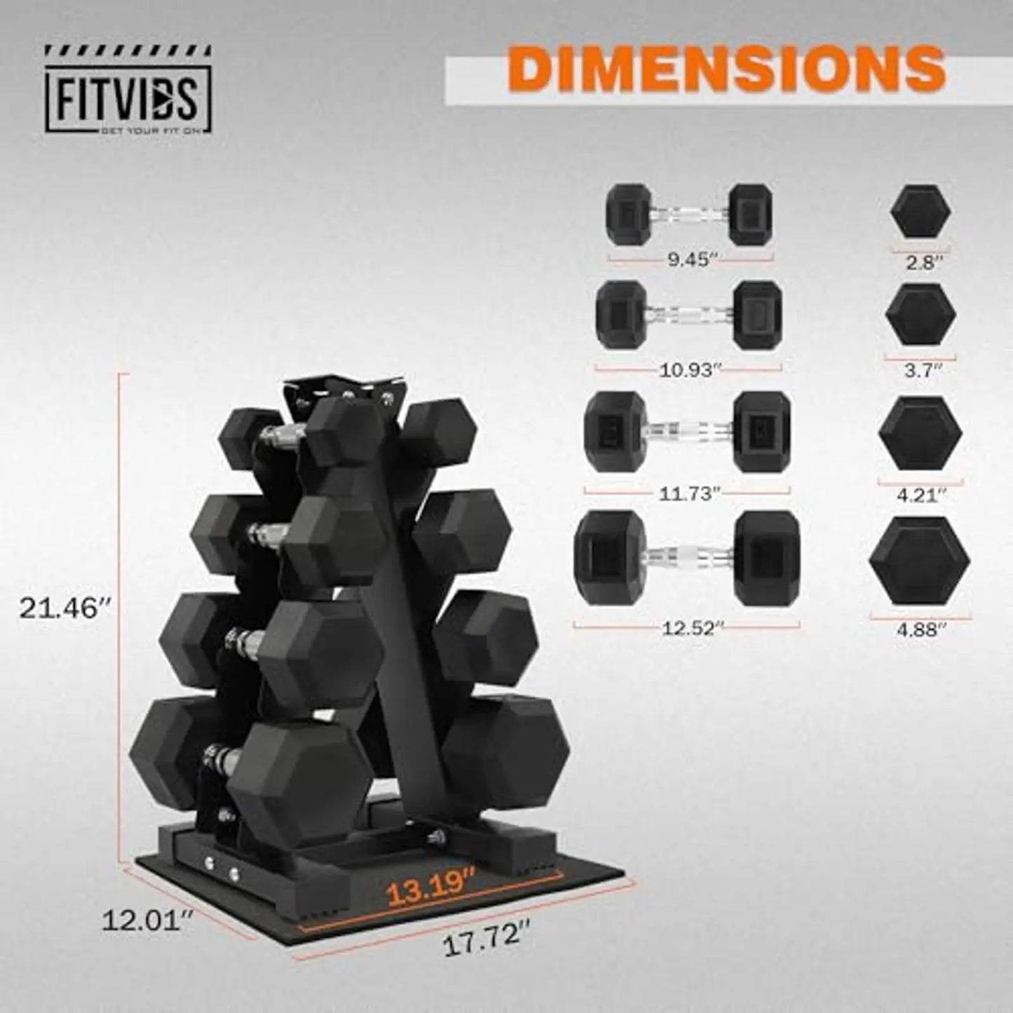 Dumbbell Set With Storage Rack And Rubber Coated Weights