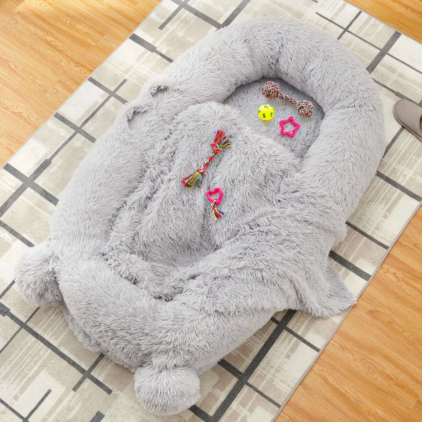 HiMISSCN Dog Bed With Removable Cover, Blanket, Pockets