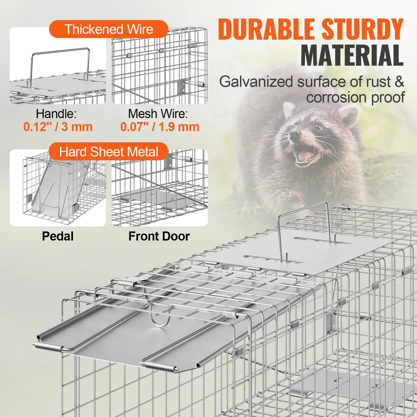 Live Animal Cage Trap Foldable Humane With Handle For Cats