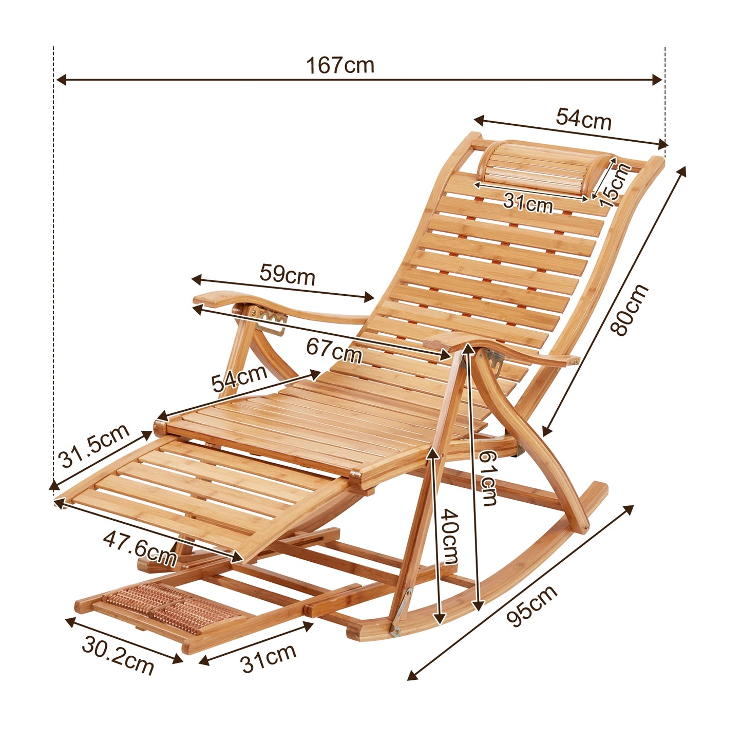 Bamboo Heavy Duty Folding Rocking Chair Adjustable Indoor Outdoor