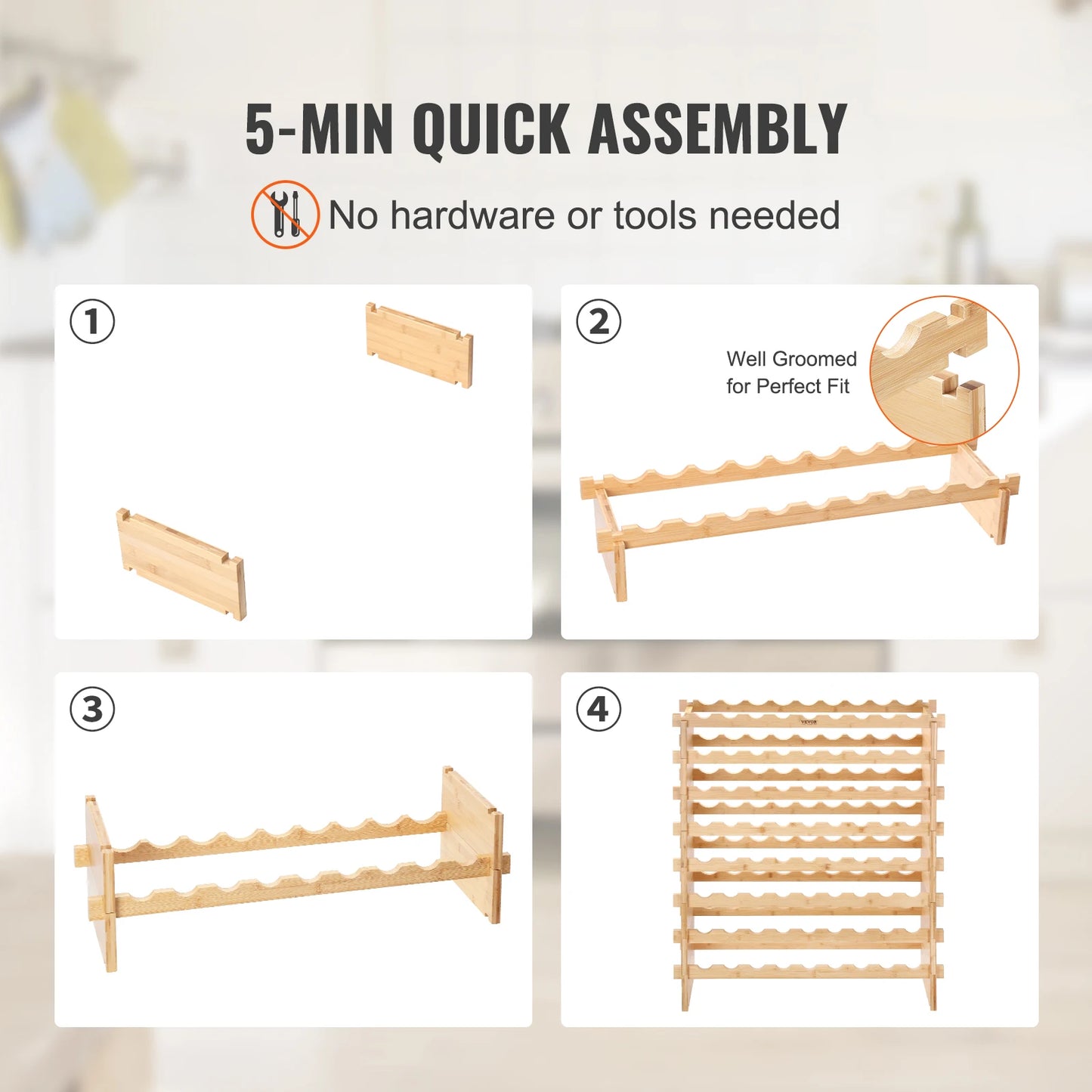 SucceBuy Bamboo 48 72 Bottle Stackable Wine Rack Free Standing