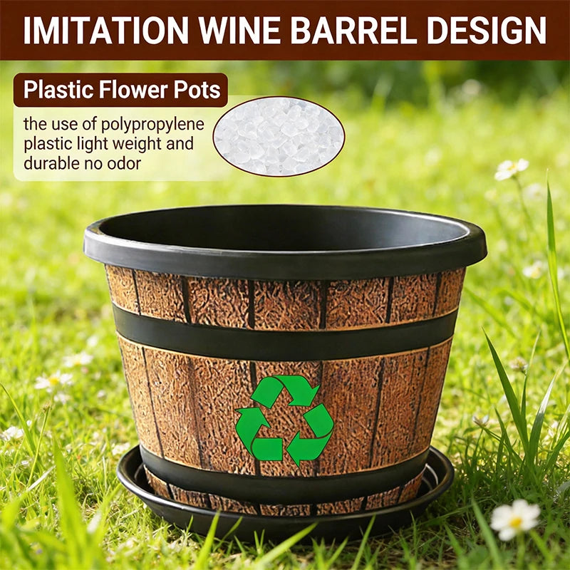 Resin Barrel Planter Indoor Outdoor Balcony Garden Decor