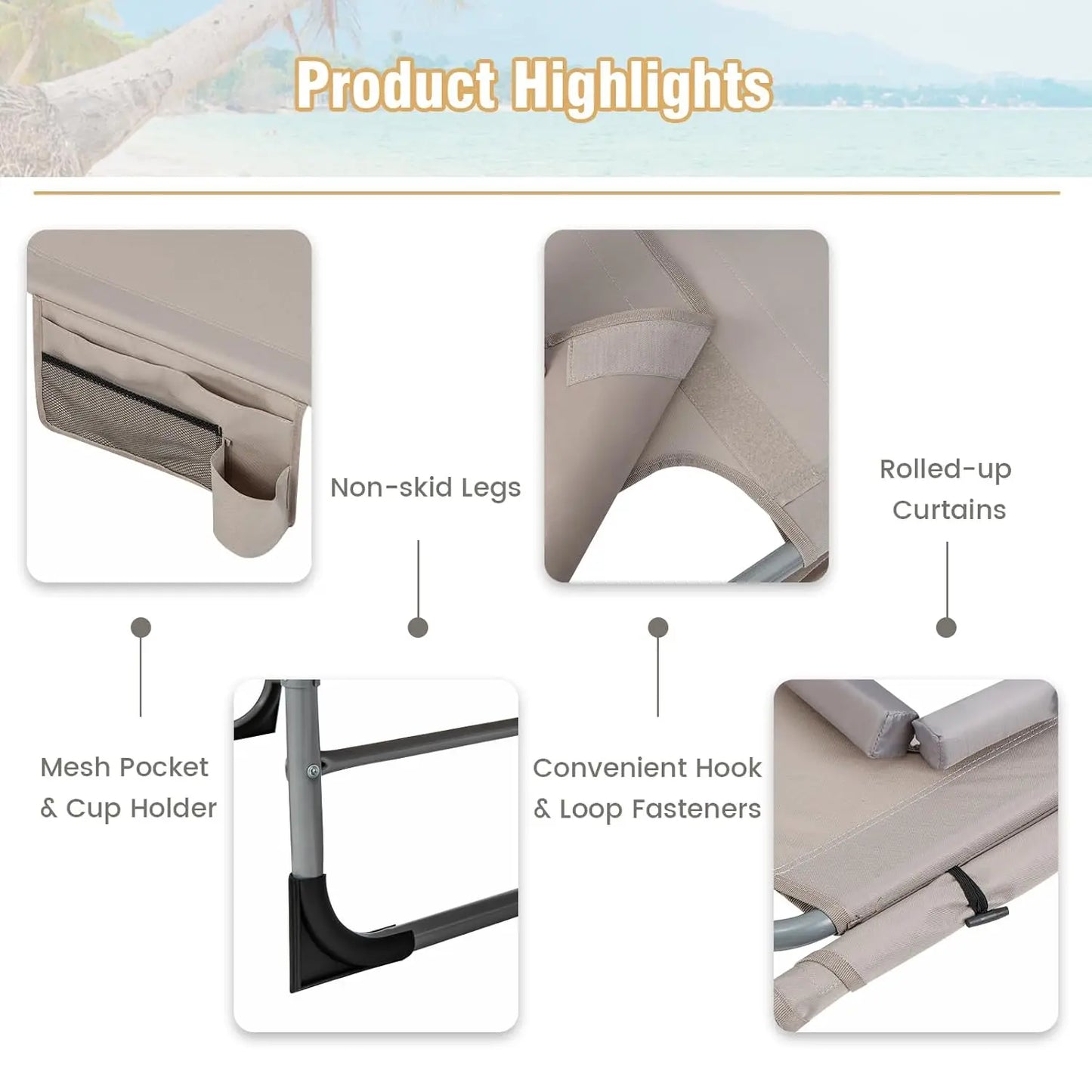 Sunbathing Beach Lounge Folding Chair With Face Arm Hole Strap