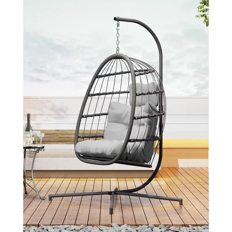 Egg Swing Chair With Stand And Cushion For Outdoor Patio