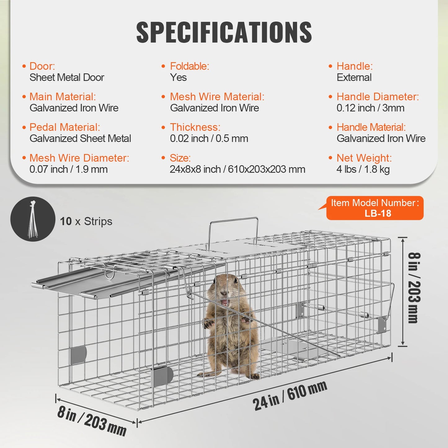 Live Animal Cage Trap Foldable Humane With Handle For Cats