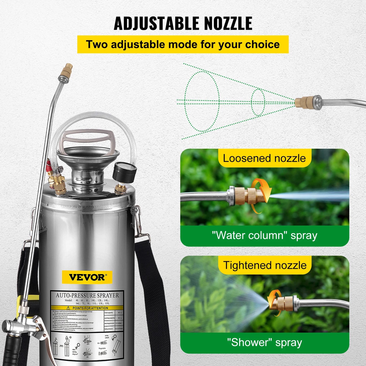VEVOR Stainless Steel Hand Pump Sprayer for Garden and Cleaning